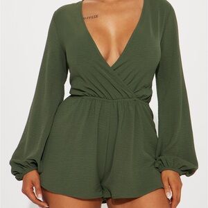 Melanie Surplice Romper -Olive Green